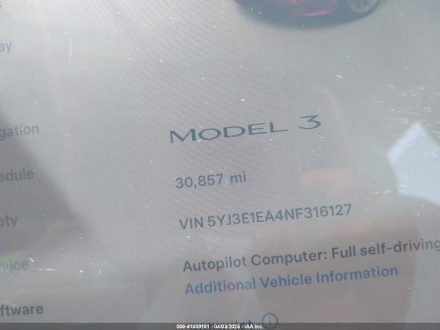 5YJ3E1EA4NF316127 Tesla Model 3 Rear-wheel Drive