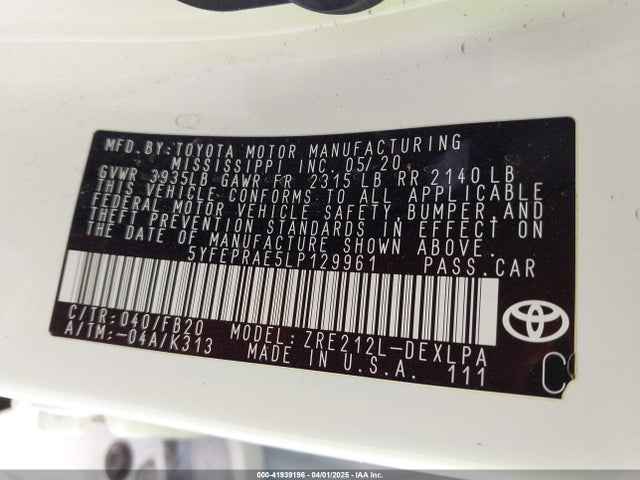 5YFEPRAE5LP129961 Toyota COROLLA LE