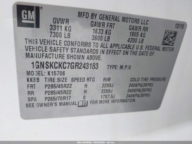 1GNSKCKC7GR243183 Chevrolet Tahoe Ltz