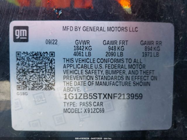 1G1ZB5STXNF213959 Chevrolet Malibu Fwd Ls