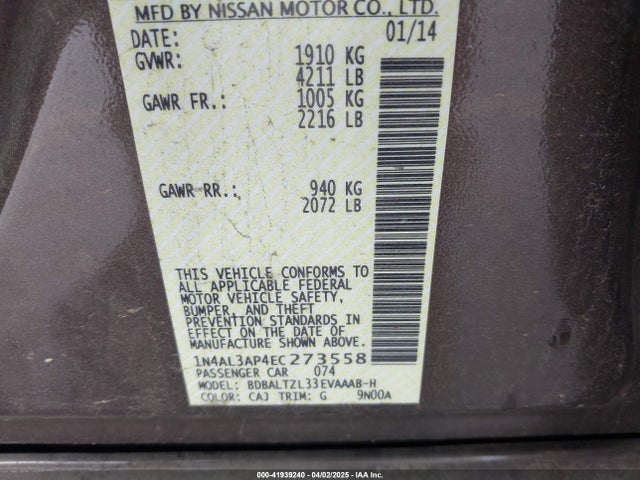 Nissan Altima 2.5 Sv 2014 1N4AL3AP4EC273558 Image 9