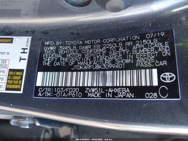 JTDKARFU8K3099401 Toyota Prius Le