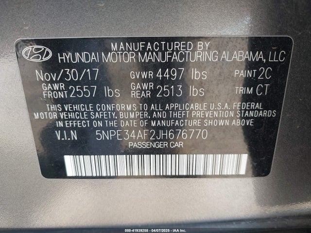 5NPE34AF2JH676770 Hyundai SONATA SEL