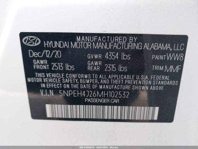 5NPEH4J26MH102532 Hyundai Sonata Limited