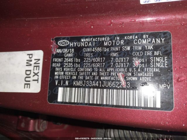 KM8J33A41JU662223 Hyundai TUCSON SEL