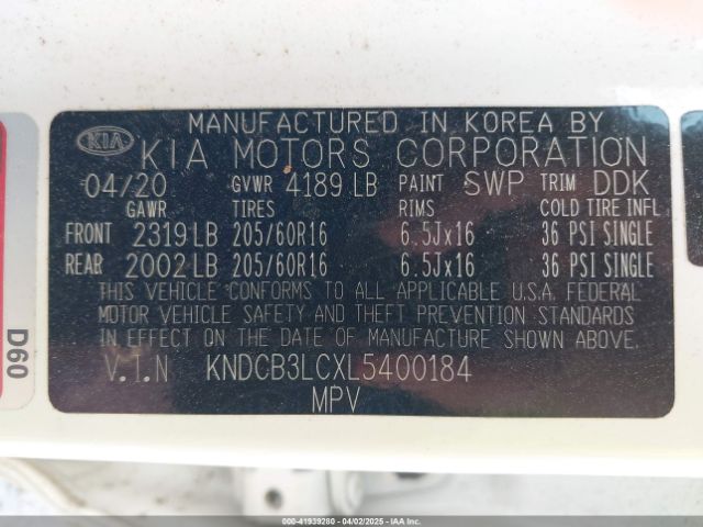 KNDCB3LCXL5400184 KIA Niro Lxs