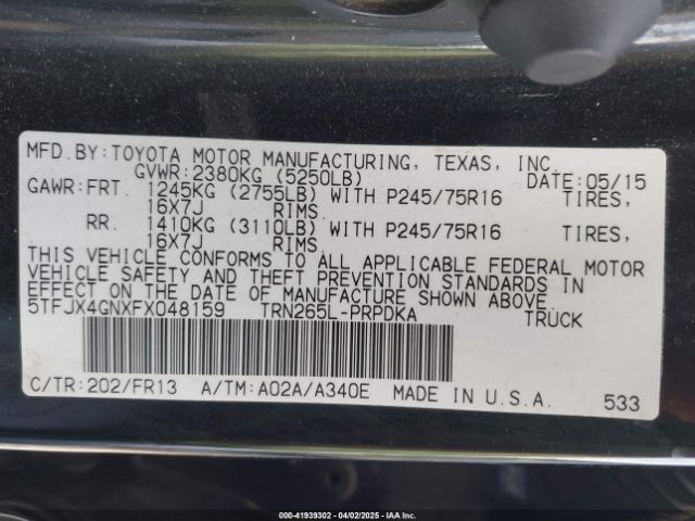 5TFJX4GNXFX048159 Toyota Tacoma Prerunner