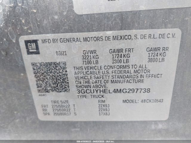 3GCUYHEL4MG297738 Chevrolet l87 - di dfm, alum, gen 5