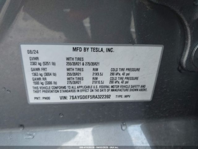 7SAYGDEF5RA322392 Tesla Model Y Performance Dual Motor All-wheel Drive