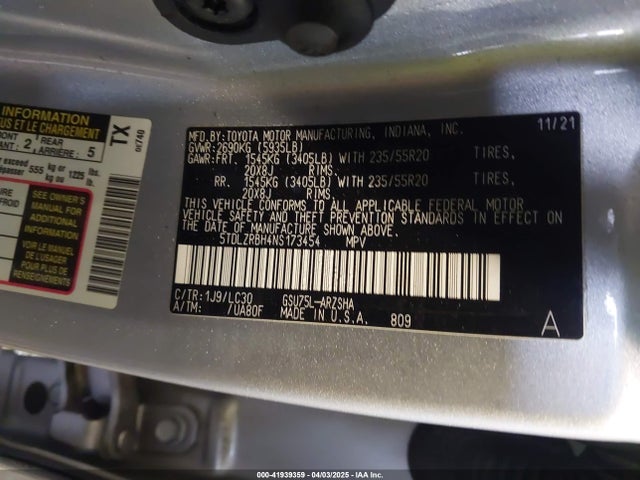 Aukcja sprzedaży 2022 Toyota Highlander Xse, vin: 5TDLZRBH4NS173454, numer aukcji: 41939359