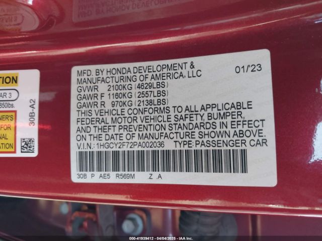 1HGCY2F72PA002036 Honda Accord Hybrid Sport-l