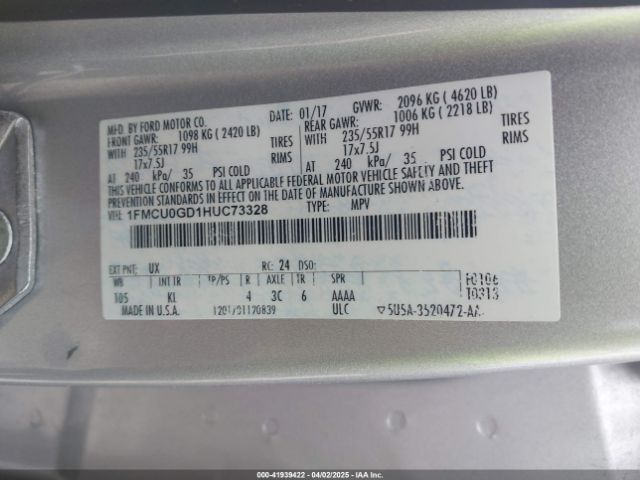 2017 FORD ESCAPE 1FMCU0GD1HUC73328 Photo 8