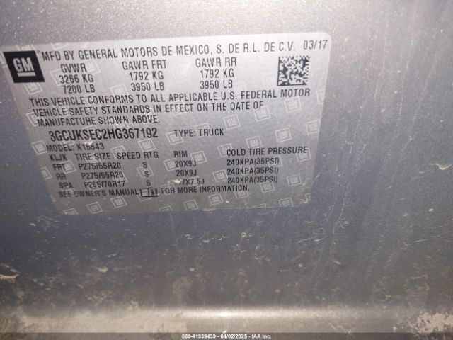 3GCUKSEC2HG367192 Chevrolet Silverado 1500 1lz