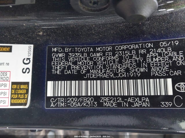 JTDEPRAE9LJ041919 Toyota COROLLA LE