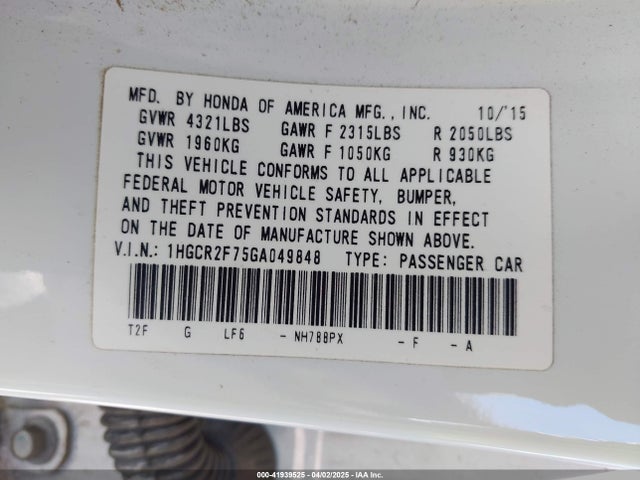 1HGCR2F75GA049848 Honda ACCORD EX