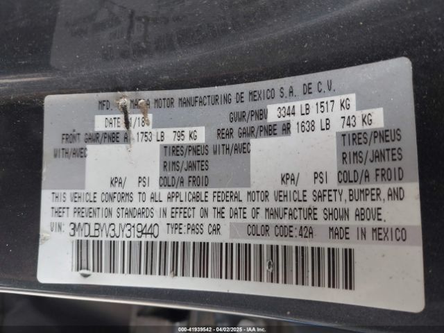 3MYDLBYV3JY319440 Toyota YARIS IA