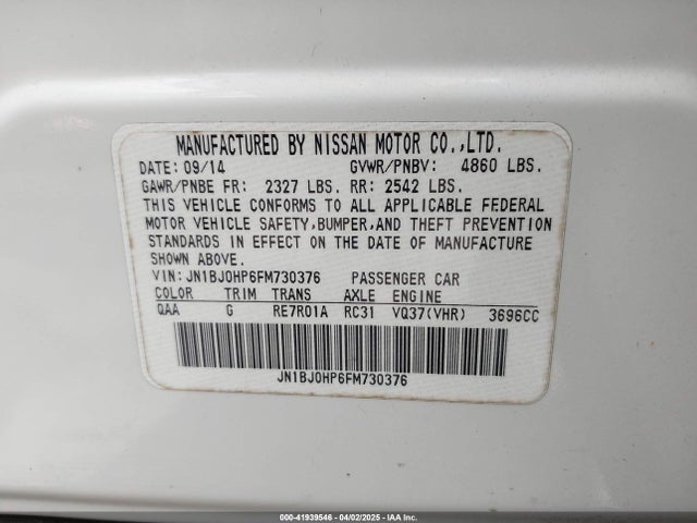 JN1BJ0HP6FM730376 Infiniti Qx50 Journey