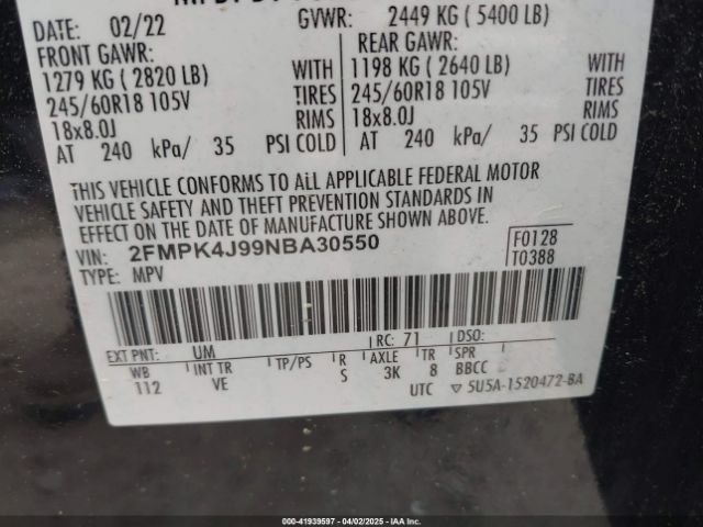 2FMPK4J99NBA30550 Ford EDGE SEL