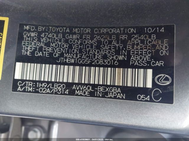 JTHBW1GG5F2083016 Lexus ES 300H