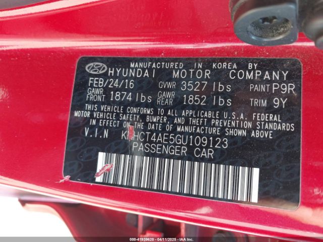 KMHCT4AE5GU109123 Hyundai ACCENT SE