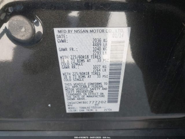 5N1AT2MT8EC777202 Nissan Rogue Sl