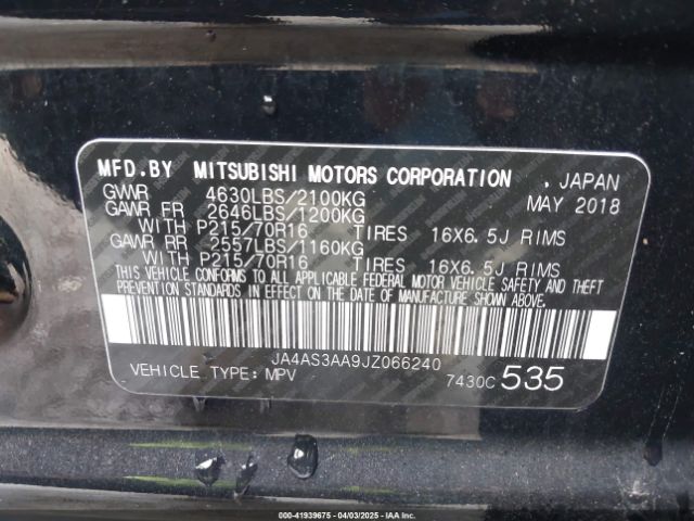 JA4AS3AA9JZ066240 Mitsubishi Eclipse Cross Es