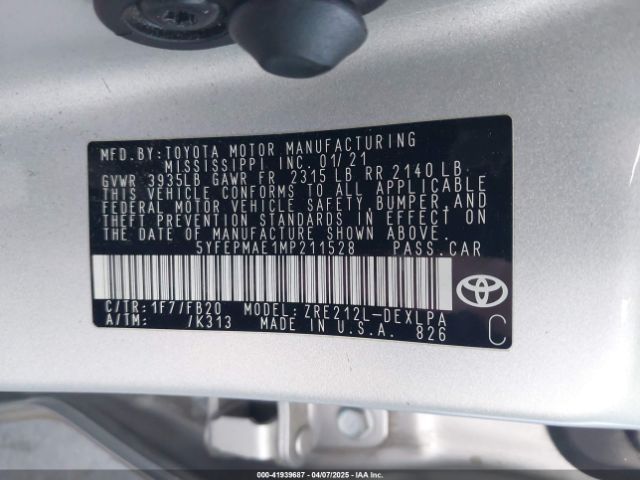 5YFEPMAE1MP211528 Toyota COROLLA LE