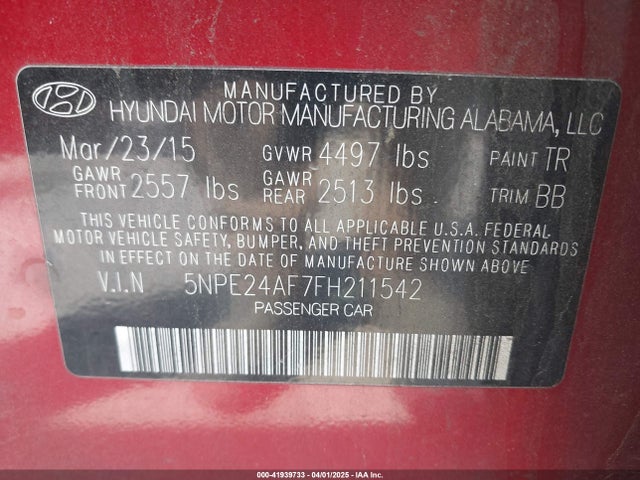 Hyundai SONATA SE 2015 5NPE24AF7FH211542 Image 9