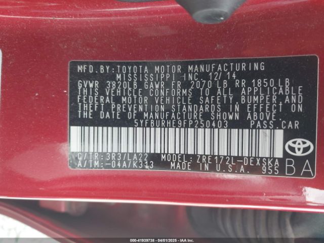 5YFBURHE9FP250403 Toyota Corolla S Premium