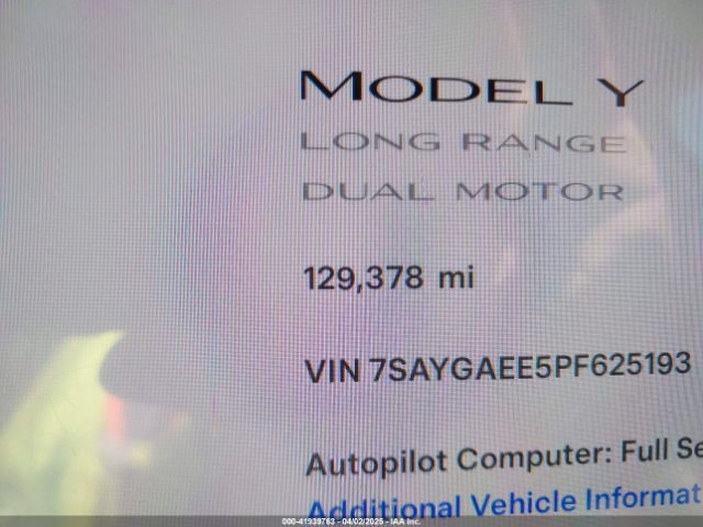 7SAYGAEE5PF625193 Tesla Model Y Awd/long Range Dual Motor All-wheel Drive