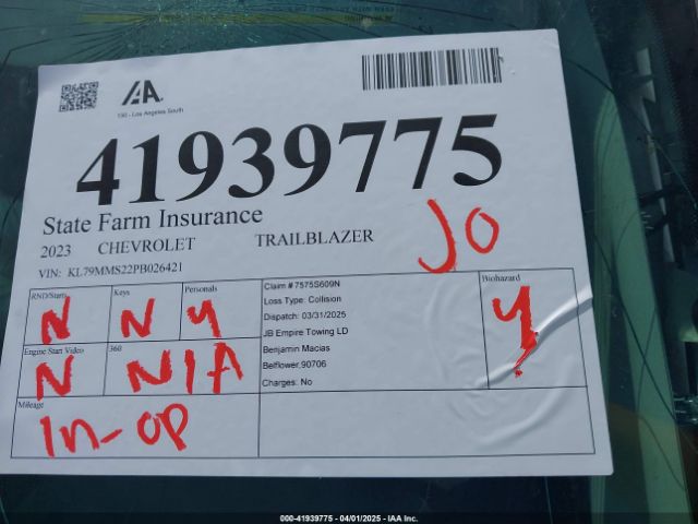 KL79MMS22PB026421 Chevrolet Trailblazer Fwd Ls