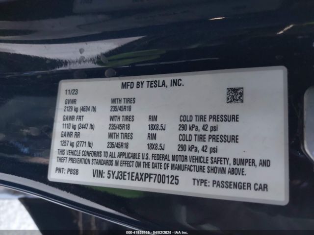 5YJ3E1EAXPF700125 Tesla Model 3 Rear-wheel Drive