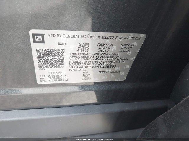 3GKALMEV3KL135653 GMC Terrain Sle