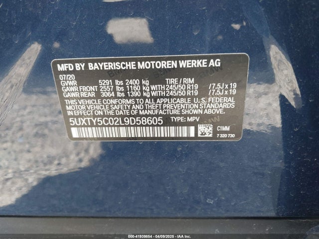 5UXTY5C02L9D58605 BMW X3 Xdrive30i