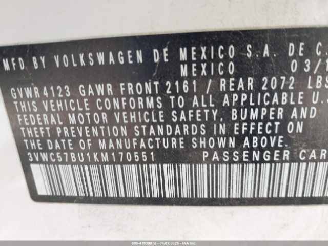 3VWC57BU1KM170551 Volkswagen 1.4 tsi