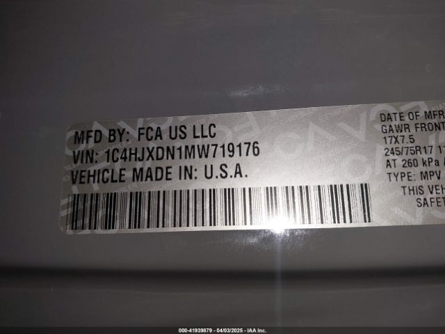 1C4HJXDN1MW719176 Jeep Wrangler Unlimited Freedom 4x4