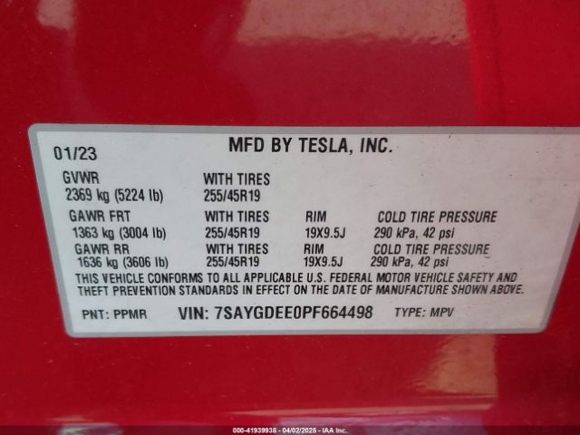 2023 TESLA MODEL Y 7SAYGDEE0PF664498 Photo 8