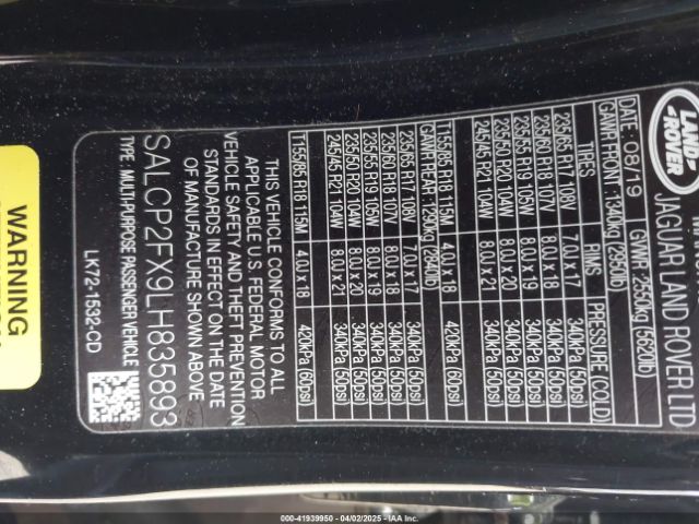 SALCP2FX9LH835893 Land Rover Discovery Sport Se