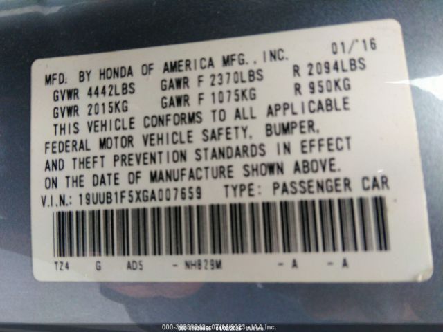 19UUB1F5XGA007659 Acura TLX TECH