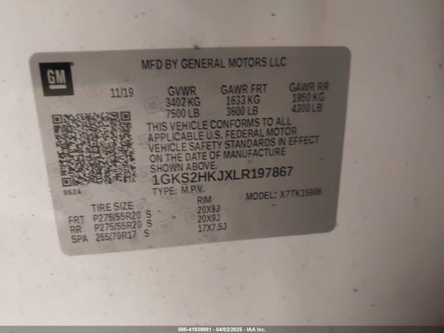 1GKS2HKJXLR197867 GMC Yukon Xl 4wd Denali