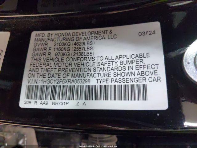 1HGCY2F5XRA053298 Honda Accord Hybrid Sport