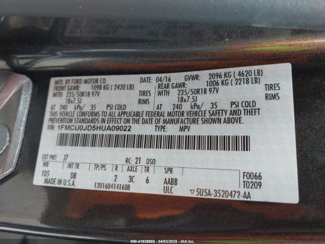2017 FORD ESCAPE 1FMCU0JD5HUA09022 Photo 8