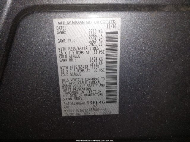 5N1DR2MN6HC636646 Nissan 2017