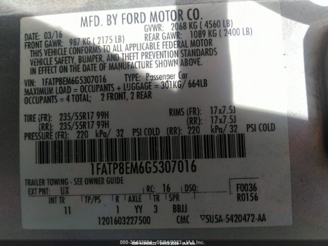 2016 FORD MUSTANG 1FATP8EM6G5307016 Photo 8
