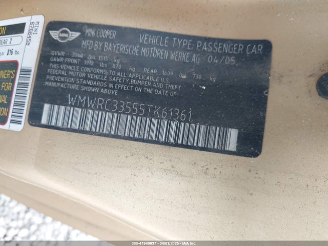 2005 MINI COOPER WMWRC33555TK61361 Photo 8