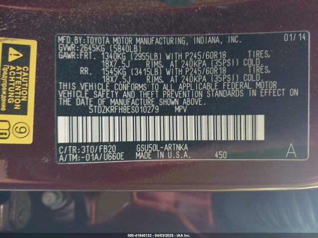 5TDZKRFH8ES010279 Toyota Highlander Le V6