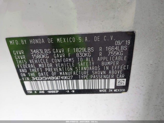 3HGGK5H48KM749627 Honda FIT LX