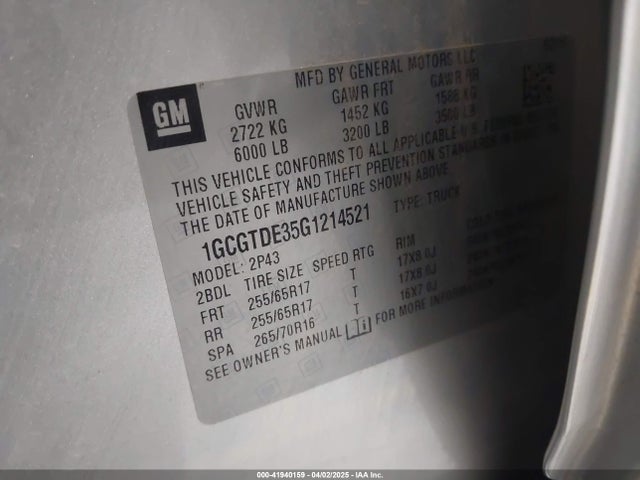 1GCGTDE35G1214521 Chevrolet Colorado Z71