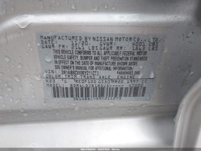 3N1AB8CVXMY211273 Nissan Sentra Sv Xtronic Cvt