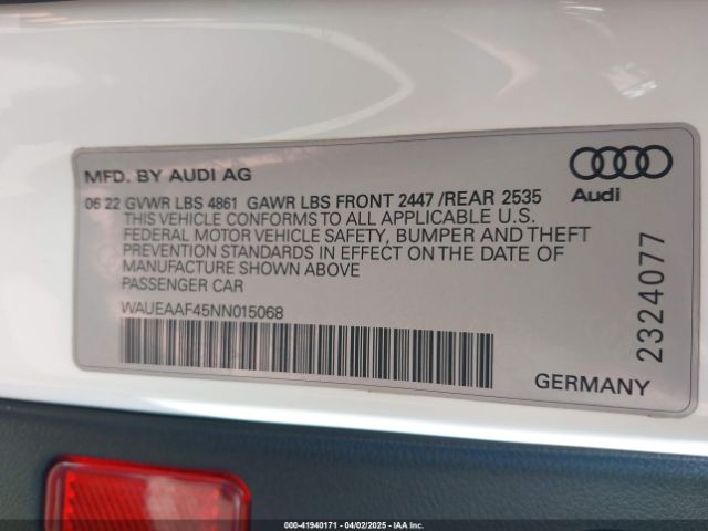 WAUEAAF45NN015068 Audi A4 Premium Plus 45 Tfsi S Line Quattro S Tronic